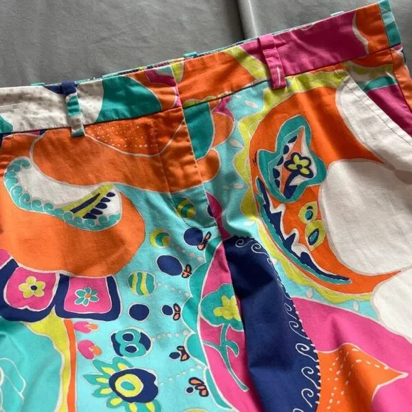 Trina Turk Multicolor Retro Floral Paisley Cropped Pants - 10 - Picture 7 of 9